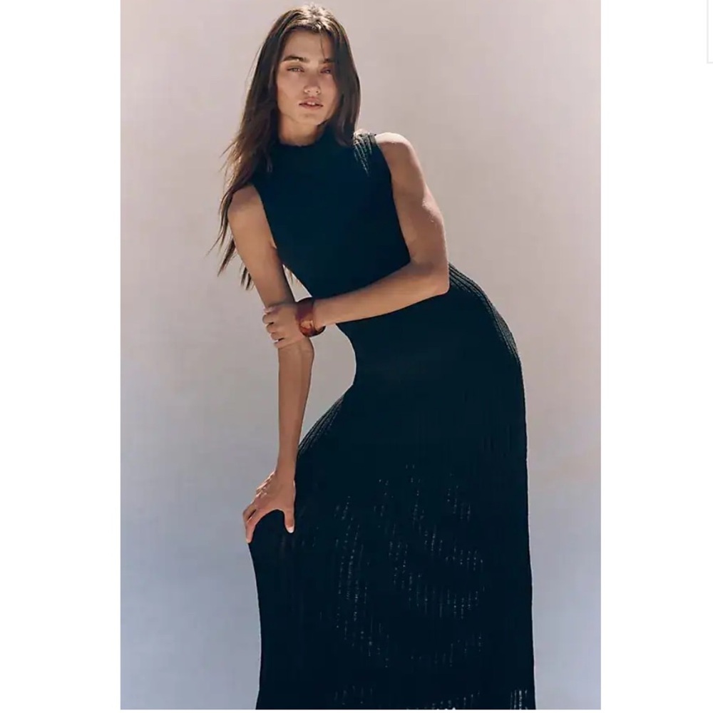 Free People Harley Sweater Maxi Dress in BLACK, NWT, size LARGE